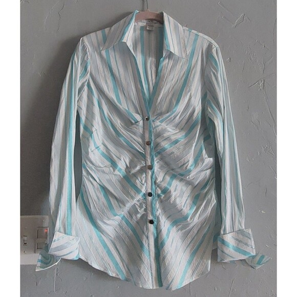 Caché Tops Blouse Women's L,y2k, Cotton Polyester, Striped, Peplun,long Sleeve. - Picture 1 of 12